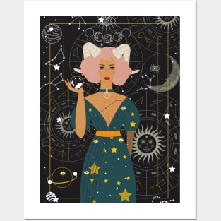 Aries girl, stars constellation Posters and Art